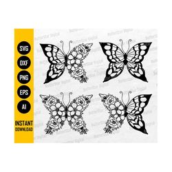 Floral Butterfly Bundle SVG | Flowers SVG | Wings SVG | Insect Stickers Decals | Cricut Cutting File | Clipart Vector Digital Dxf Png Eps Ai