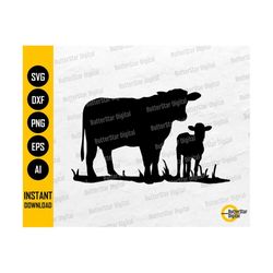Cow And Calf Silhouette SVG | Milk Dairy Grass Herd Meat Beef Heifer | Cricut Cutting Files Cuttable Vector Clip Art Digital Dxf Png Eps Ai