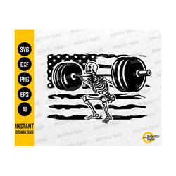 US Skeleton Doing Squats SVG | American Weightlifter SVG | Weightlifting Svg | Cricut Cut File Design Clip Art Vector Digital Dxf Png Eps Ai