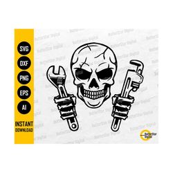 Skull With Wrenches SVG | Monkey Wrench SVG | Gothic Decal Sticker T-Shirt | Cricut Cutting File Cameo Clipart Vector Digital Dxf Png Eps Ai