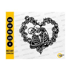 Skeleton Lovers SVG | Floral Heart SVG | Gothic Love Decal T-Shirt Graphics | Cutting File Printable Clip Art Vector Digital Dxf Png Eps Ai