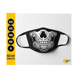 Sugar Skull Face Mask SVG | Day Of The Dead Facemask | Dia De Los Muertos | Cricut Cut File | Clipart Vector Digital Download Png Eps Pdf Ai