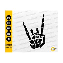 Skeleton Hand Rock Sign SVG | Bones Tattoo Decal T-Shirt Sticker Art | Cricut Silhouette Cutting File Clipart Vector Digital Dxf Png Eps Ai