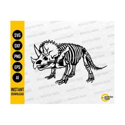 Skeleton Triceratops SVG | Dinosaur Vinyl Stencil Illustration Graphics Drawing | Cricut Cutting Files Clipart Vector Digital Dxf Png Eps Ai