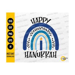 happy hanukkah rainbow svg | cute chanukah svg | light menorah candle lit | cricut cut files printable clipart vector digital dxf png eps ai