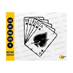 Royal Flush Of Spades SVG | Playing Cards Decal T-Shirt Tattoo Stencil | Cricut Cut File CNC Printable Clipart Vector Digital Dxf Png Eps Ai