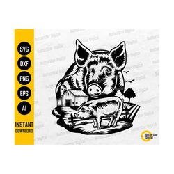 Farm Pig SVG | Farm Animal Decals T-Shirt Stencil Vinyl Sticker Graphics | Cricut Silhouette Cut File Clipart Vector Digital Dxf Png Eps Ai
