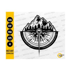 Adventure Compass SVG | Mountain SVG | Nature SVG | Trees Svg | Cricut Cut Files Silhouette Printable Clipart Vector Digital Dxf Png Eps Ai