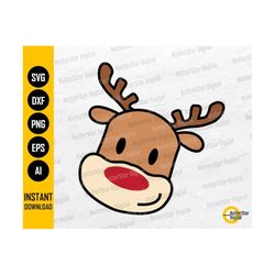 Rudolph Head PNG | Cute Christmas Reindeer Shirt Gift Decor Sticker | Cricut Silhouette Cutting File | Clipart Vector Digital Dxf Svg Eps Ai