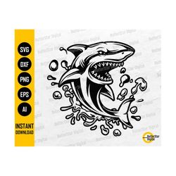 Splashing Shark SVG | Swimming SVG | Ocean T-Shirt Vinyl Decal Sticker Graphics | Cricut Cutting Files Clipart Vector Digital Dxf Png Eps Ai