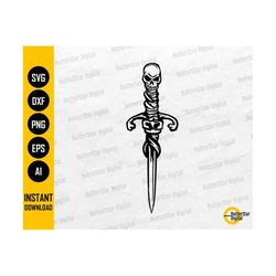 Skull Dagger SVG | Knife SVG | Gothic Decal T-Shirt Tattoo Vinyl Graphics | Cricut Cut File Printable Clipart Vector Digital Dxf Png Eps Ai