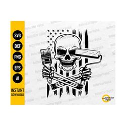US Skull Painter SVG | USA Flag Skeleton Paint T-Shirt Decal Vinyl Graphics | Cricut Silhouette Cameo Clipart Vector Digital Dxf Png Eps Ai