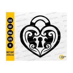 Heart Lock SVG | Love Padlock Gift Card Shirt Decal Wall Art Decor Icon | Cricut Silhouette Printable Clipart Vector Digital Dxf Png Eps Ai