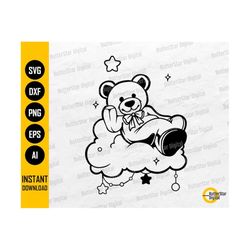 Bear On A Cloud SVG | Teddy SVG | Cute Animal T-Shirt Decal Wall Art Decor | Cricut Cutfile Silhouette Clipart Vector Digital Dxf Png Eps Ai