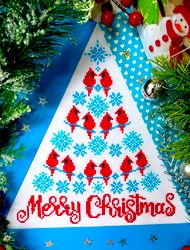 MERRY CARDINALS CHRISTMAS TREE cross stitch pattern PDF by CrossStitchingForFun, Instant Download