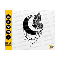 Mandala Butterfly Dreamcatcher SVG | Moon Dream Catcher SVG | Boho SVG | Cricut Silhouette Printable Clip Art Vector Digital Dxf Png Eps Ai