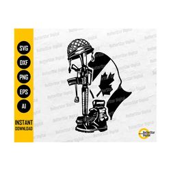Canadian Fallen Soldier Tribute SVG | War Hero Boots Dog Tag Gun Rifle Helmet | Cricut Silhouette Printables Clipart Digital Png Eps Dxf Ai