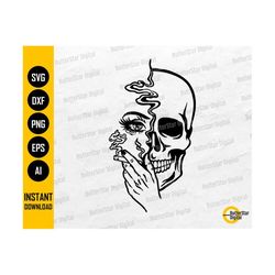 Smoking Woman Skull SVG | Queen SVG | Lady Boss SVG | Sad Girl Svg | Cigarette Svg | Cricut Cut Files Clip Art Vector Digital Dxf Png Eps Ai