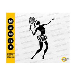 Tennis Girl SVG | Woman Tennis Player T-Shirt Drawing Vinyl Decal Stencil Graphics | Cricut Silhouette Clipart Vector Digital Dxf Png Eps Ai