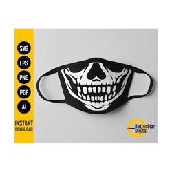 Smiling Skull Face Mask SVG | Skeleton Mouth Facemask | Bones Mask | Cricut Cutting File | Clipart Vector Digital Download Png Eps Pdf Ai