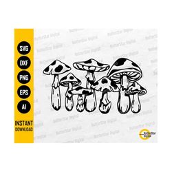 Mushrooms SVG | Magic Mushroom SVG | Garden T-Shirt Decals Graphics | Cricut Cutting File Silhouette Cuttable Clipart Digital Dxf Png Eps Ai