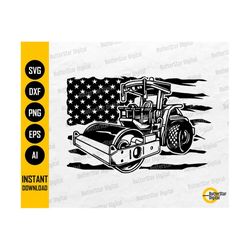 US Road Roller SVG | USA Flag Heavy Equipment Svg | Construction Cut Files | Cricut Silhouette Cameo | Clipart Vector Digital Dxf Png Eps Ai