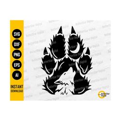 Wolf Pawprint SVG | Wild Animal T-Shirt Sticker Tattoo Stencil Vinyl | Cricut Cutting Files Printable Clip Art Vector Digital Dxf Png Eps Ai