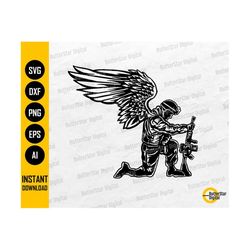 Angel Soldier SVG | Military SVG | War Hero Gun Pray Kneel Remembering Tribute | Cricut Cut Files Printable Clip Art Digital Png Eps Dxf Ai