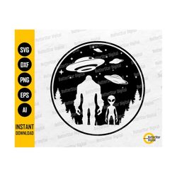 Bigfoot And Alien Under The Moon SVG | Monster Shirt Decal Vinyl Sticker | Cricut Cut File Silhouette Clip Art Vector Digital Dxf Png Eps Ai