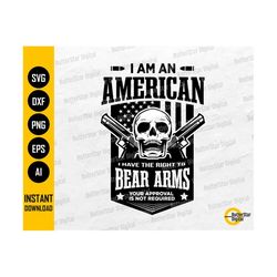 American Skull Gun Flag Bear Arms SVG | USA America Rifle Pistol Firearm Weapon Rights Law | Cut Files Clipart Vector Digital Dxf Png Eps Ai