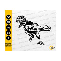 T-Rex Dinosaur Scene SVG | Tyrannosaurus Rex SVG | Fun Dino T-Shirt Wall Art Decal | Cricut Silhouette Clipart Vector Digital Dxf Png Eps Ai