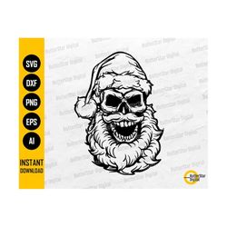 Santa Claus Skull SVG | Skeleton Christmas T-Shirt Decal Graphics | Cricut Cut Files Silhouette Cameo Clip Art Vector Digital Dxf Png Eps Ai
