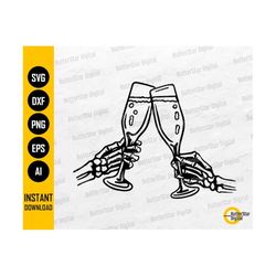 Skeleton Champagne Toast SVG | Cheers SVG | Party SVG | Celebration Svg | Cricut Cut Files Printable Clip Art Vector Digital Dxf Png Eps Ai
