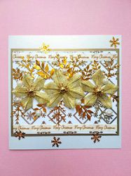 Boxed Luxury Christmas card, Gold flowers Christmas card, Christmas greeting card, Handmade Merry Christmas card