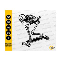 Skeleton Longboarding SVG | Death Skull Skateboard Skater Skate Ride Tricks | Cutting Files Printable Clipart Vector Digital Dxf Png Eps Ai