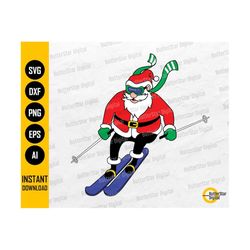 Skiing Santa Claus PNG | Cute Christmas T-Shirt Decal Sticker | Cricut Cutting Files Silhouette Cameo Clip Art Vector Digital Dxf Png Eps Ai