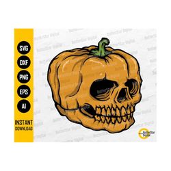 Pumpkin Skull PNG | Spooky Halloween T-Shirt Sticker Sublimation Graphics | Cricut Cut Files Printable Clipart Vector Digital Svg Eps Dxf Ai