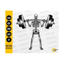 Skeleton Barbell Back Squat SVG | Workout Decal Vinyl Stencil | Cricut Cut Files Silhouette Clip Art Vector Digital Download Dxf Png Eps Ai
