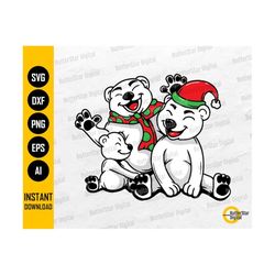Christmas Polar Bear Family PNG | Cute Xmas SVG T-Shirt Sticker | Cricut Silhouette Cut Files Printables Clip Art Vector Digital Dxf Eps Ai