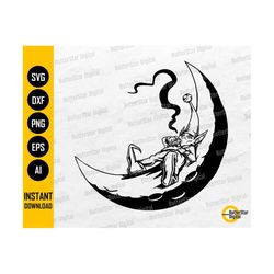 Elf Smoking On The Moon SVG | Funny Christmas T-Shirt Decals Graphics | Cricut Cutting File Silhouette Clipart Vector Digital Dxf Png Eps Ai