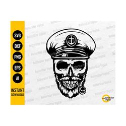 Skull Boat Captain SVG | Sailing SVG | Yacht Cruise Ship Ocean Sea Anchor Navy Sailor | Cutting Files Clipart Vector Digital Dxf Png Eps Ai