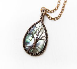 Tiny Abalone Tree of life necklace pendant Christmas gift for mother In Law, Daughter, Gifts for Her, Gifts for Sister