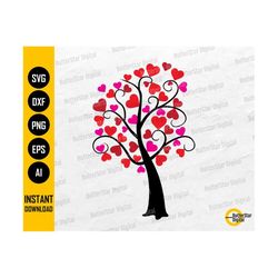 Hearts Tree SVG | Cute Heart Leaves Gift Card Shirt Decor Wall Art Decal | Cricut Silhouette Printable Clipart Vector Digital Dxf Png Eps Ai