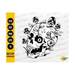 Mushroom Skull SVG | Skeleton SVG | Mystical Decal Shirt Graphic Illustration | Cricut Cameo Printable Clipart Vector Digital Dxf Png Eps Ai