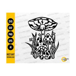 Growing Mushrooms SVG | Gardening Vinyl Stencil Graphics | Cricut Cutting Files Silhouette Printable Clip Art Vector Digital Dxf Png Eps Ai