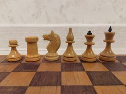Rare vintage wooden chess set USSR 1970s wood board 29x29cm Russian chess