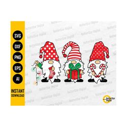 Christmas Gnomes SVG | Winter SVG | Cute Gnome With Lights Sock Gift Candy Cane | Cut File Printables Clip Art Vector Digital Dxf Png Eps Ai