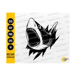 Shark In The Wall SVG | Great White Shark SVG | Fish Decals Wall Art | Cricut Cutting Files Silhouette Clipart Vector Digital Dxf Png Eps Ai