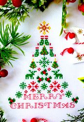 MERRY CHRISTMAS CHEERFUL TREE cross stitch pattern PDF by CrossStitchingForFun, Instant Download