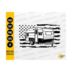 us camper svg | usa flag trailer camp svg | camping t-shirt vinyl decals graphics | cricut silhouette clipart vector digital dxf png eps ai